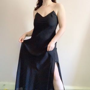 VTG 90s Black Gown Crystal Rhinestone Straps M